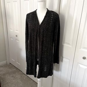 KAREN SCOTT Crochet Open Cardigan Dark Grey Size M